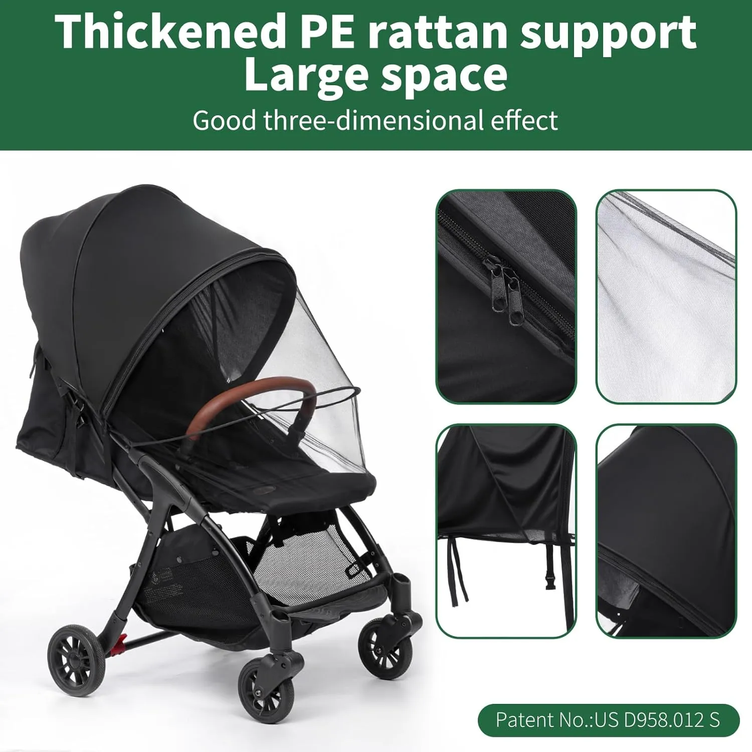 2-in-1 Stroller Sun Shade and Mosquito Net Cover - Universal Breathable Baby Cover With Two-Way Zipper for Extender
