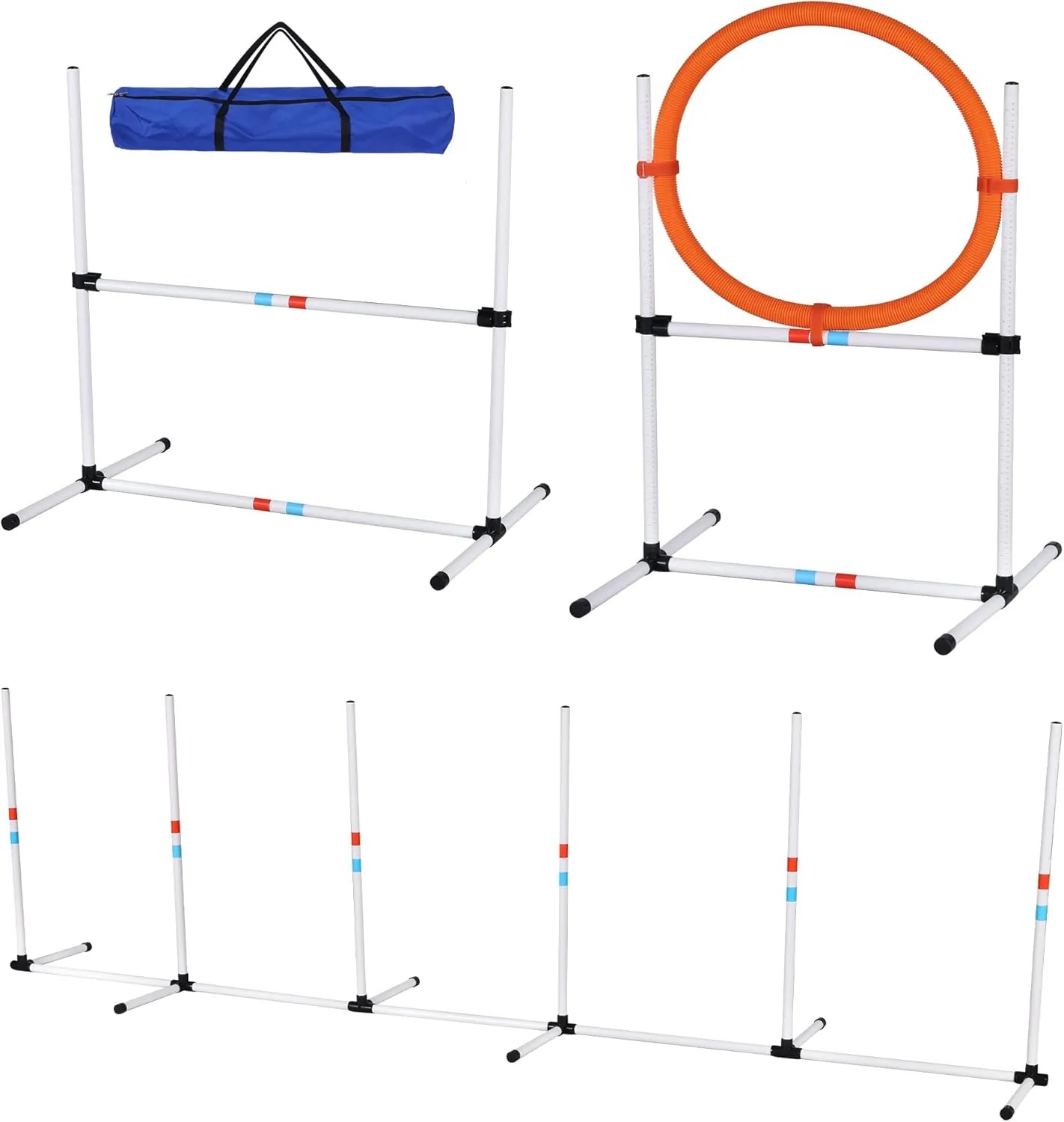 3pcs Dog Agility Equipment Set, Obstacle Course Exercise for Dog Include Adjustable Hurdle, Hoop, Weave Poles and Carry Bag