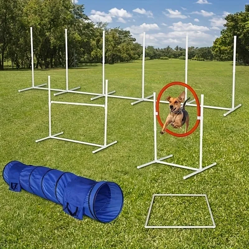 6 Pack Plastic Dog Agility Training Equipment Set, Portable Dog Agility Training Equipment, Pet Agility Training Set with Adjustable Height Jump Ring, Jumper