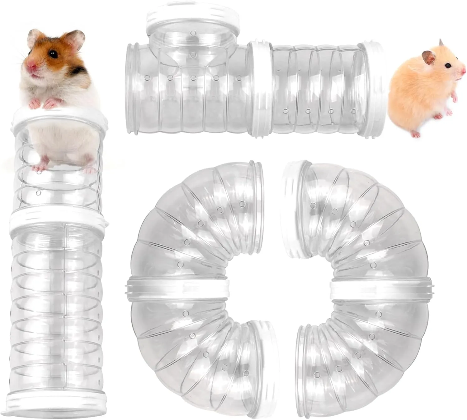 8 PCS Hamster Tube Set, Hamster Toy Set DIY Clear Pet Cage Tunnel Small Animal External Accessories Adventure Tube Syrian Rat Mouse (White)