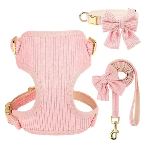 Adjustable Bowknot Dog Collar and Harness Set with Matching Leash