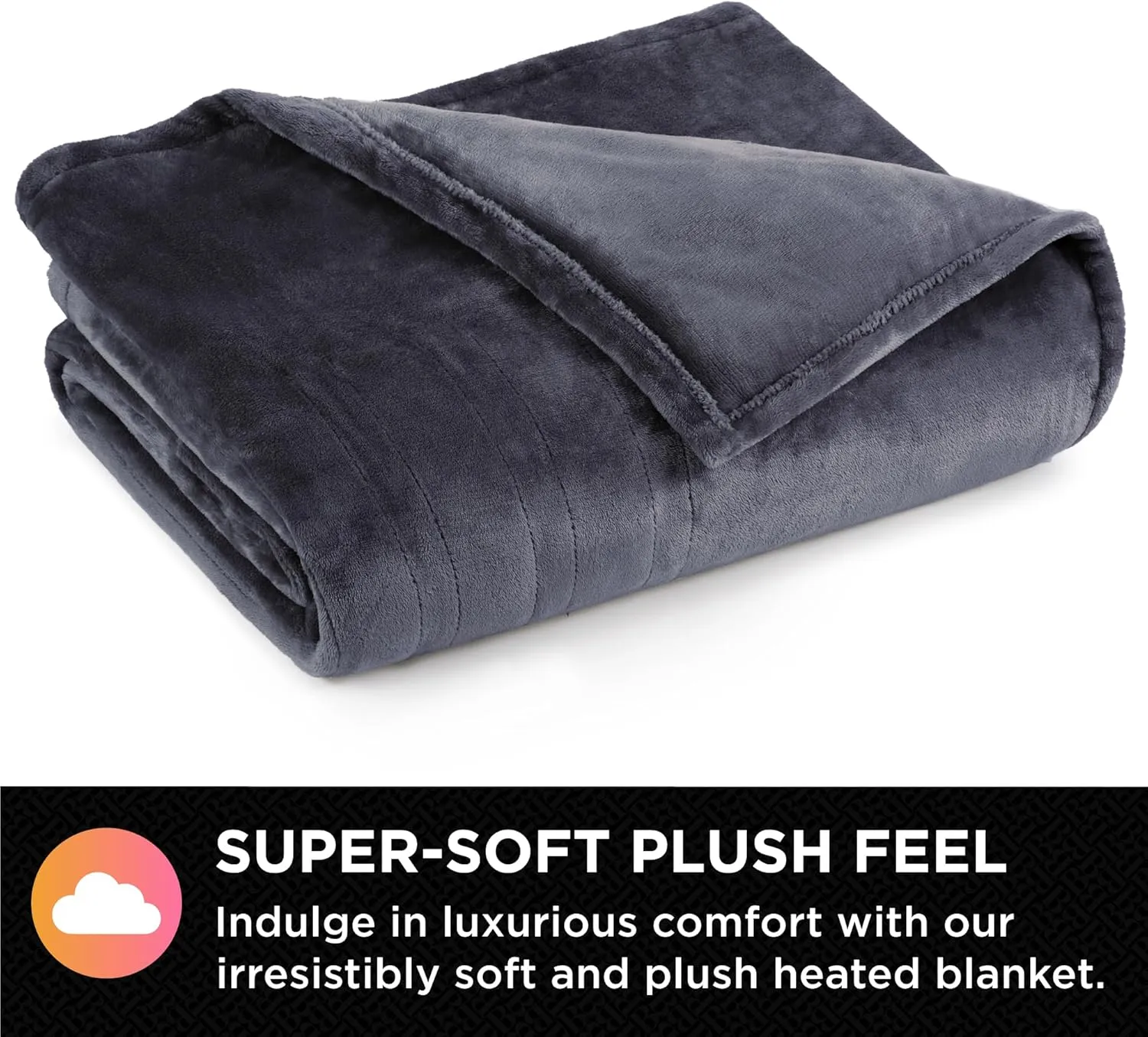 Brookstone Electric Heated Plush Blanket w/ 10 Heat Settings - Adjustable Timer, 12-Hour Auto Shut Off - Machine Washable & Dryer Safe - Polyester Velvet Blanket, Twin Size 62in x 84in - Gray