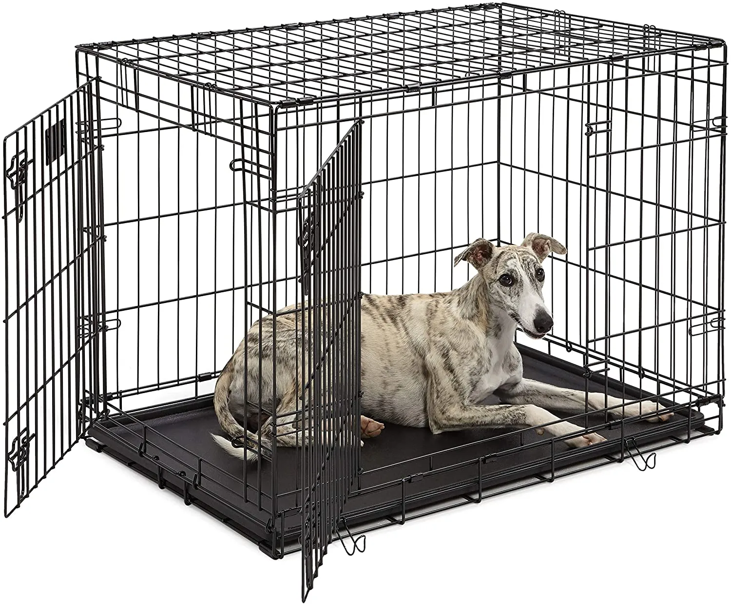 Double Door Folding Metal Dog Crate - Life Stages - Divider Panel, Floor Protecting Feet, Leak-Proof Dog Tray