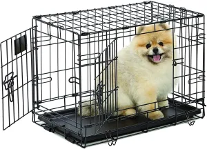 Double Door Folding Metal Dog Crate - Life Stages - Divider Panel, Floor Protecting Feet, Leak-Proof Dog Tray