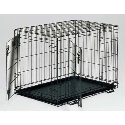 Double Door Folding Metal Dog Crate - Life Stages - Divider Panel, Floor Protecting Feet, Leak-Proof Dog Tray