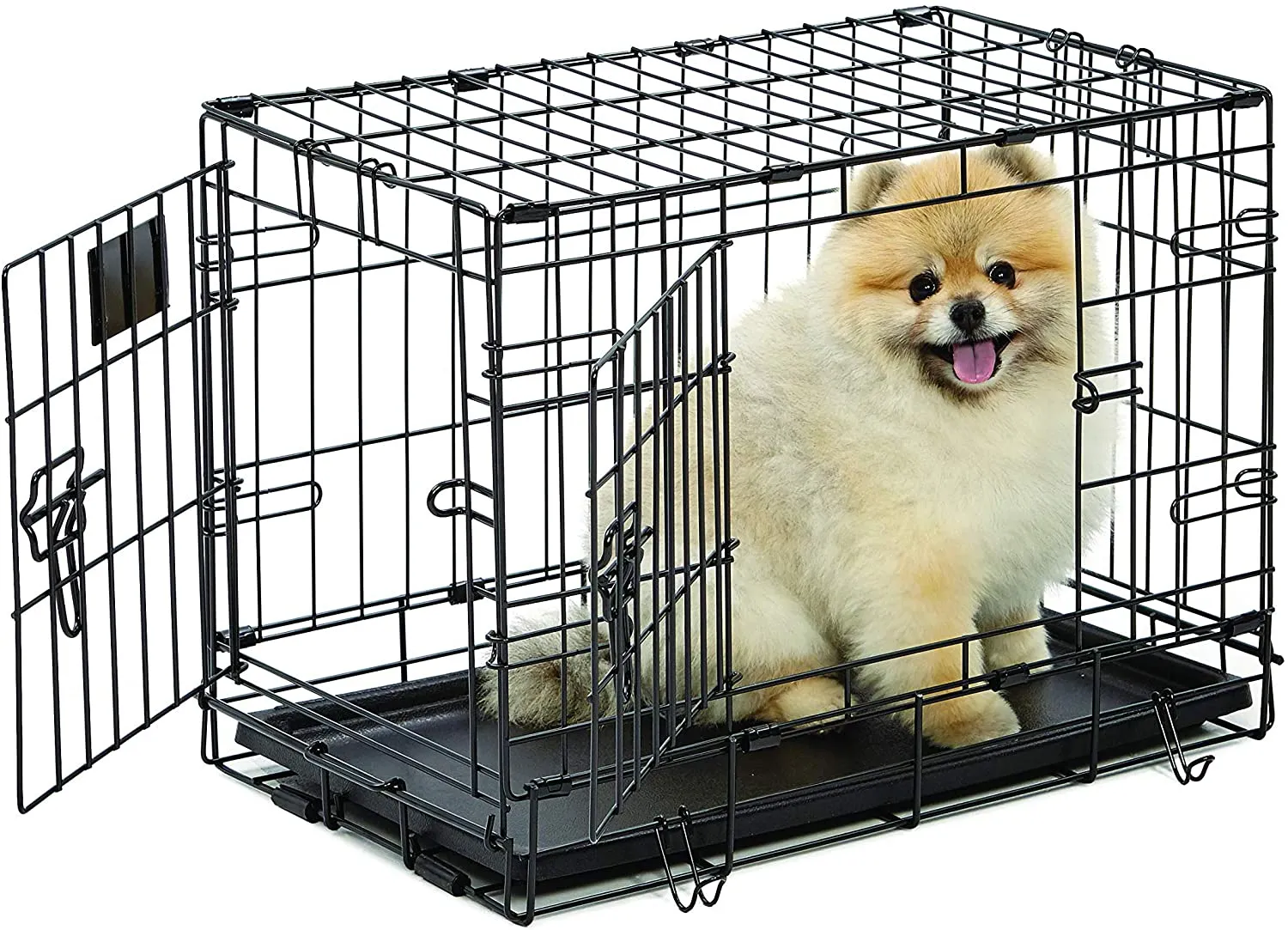 Double Door Folding Metal Dog Crate - Life Stages - Divider Panel, Floor Protecting Feet, Leak-Proof Dog Tray