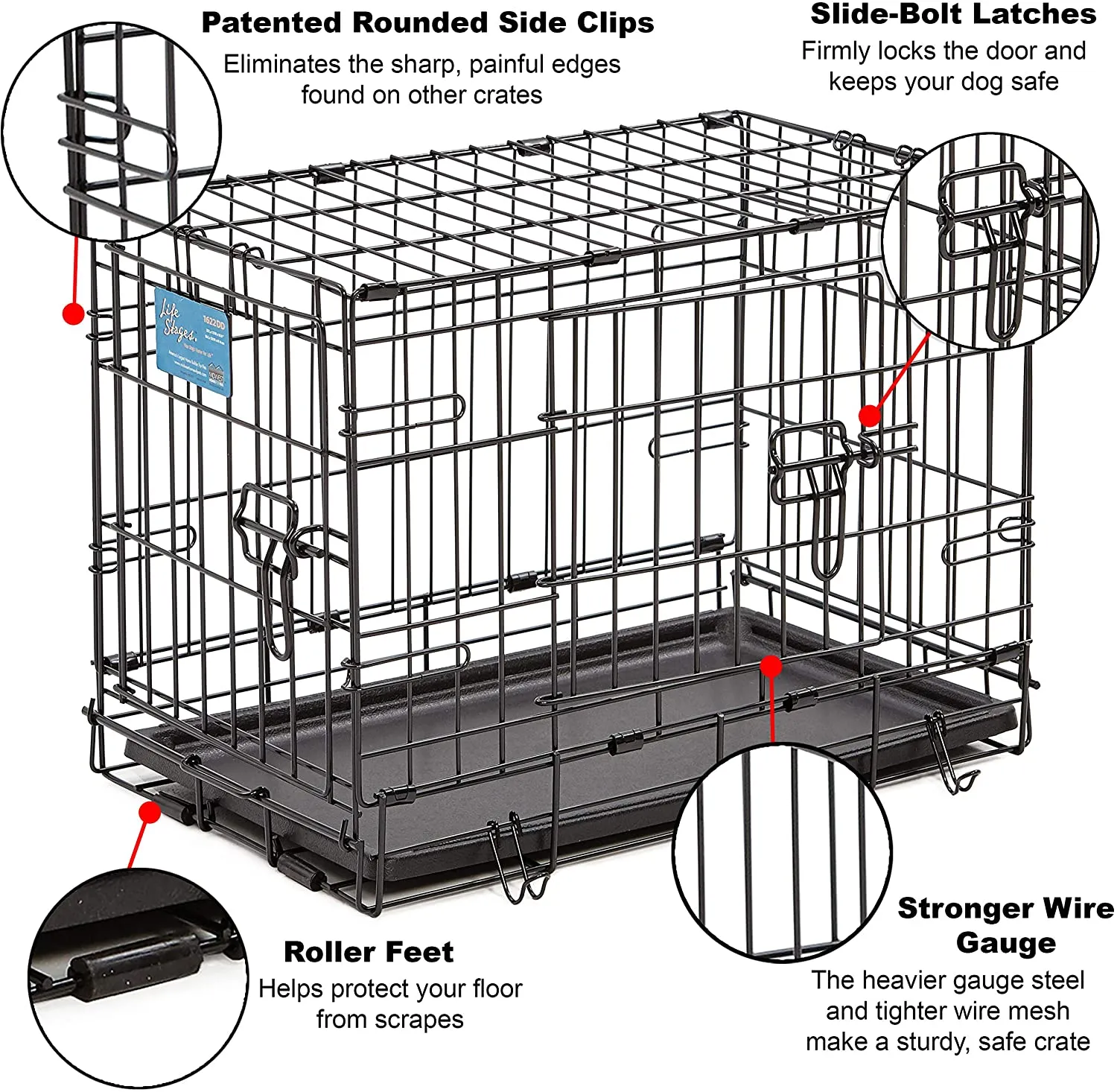 Double Door Folding Metal Dog Crate - Life Stages - Divider Panel, Floor Protecting Feet, Leak-Proof Dog Tray