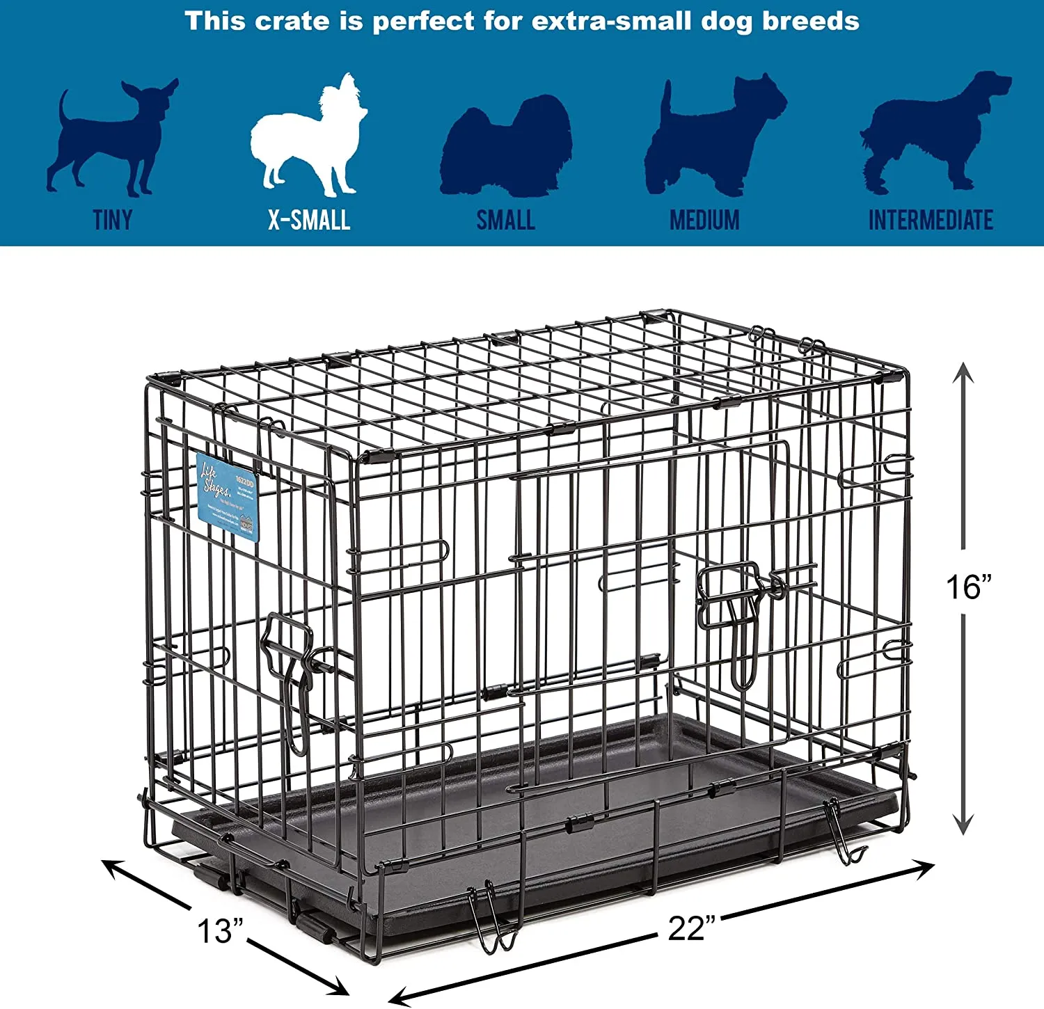 Double Door Folding Metal Dog Crate - Life Stages - Divider Panel, Floor Protecting Feet, Leak-Proof Dog Tray