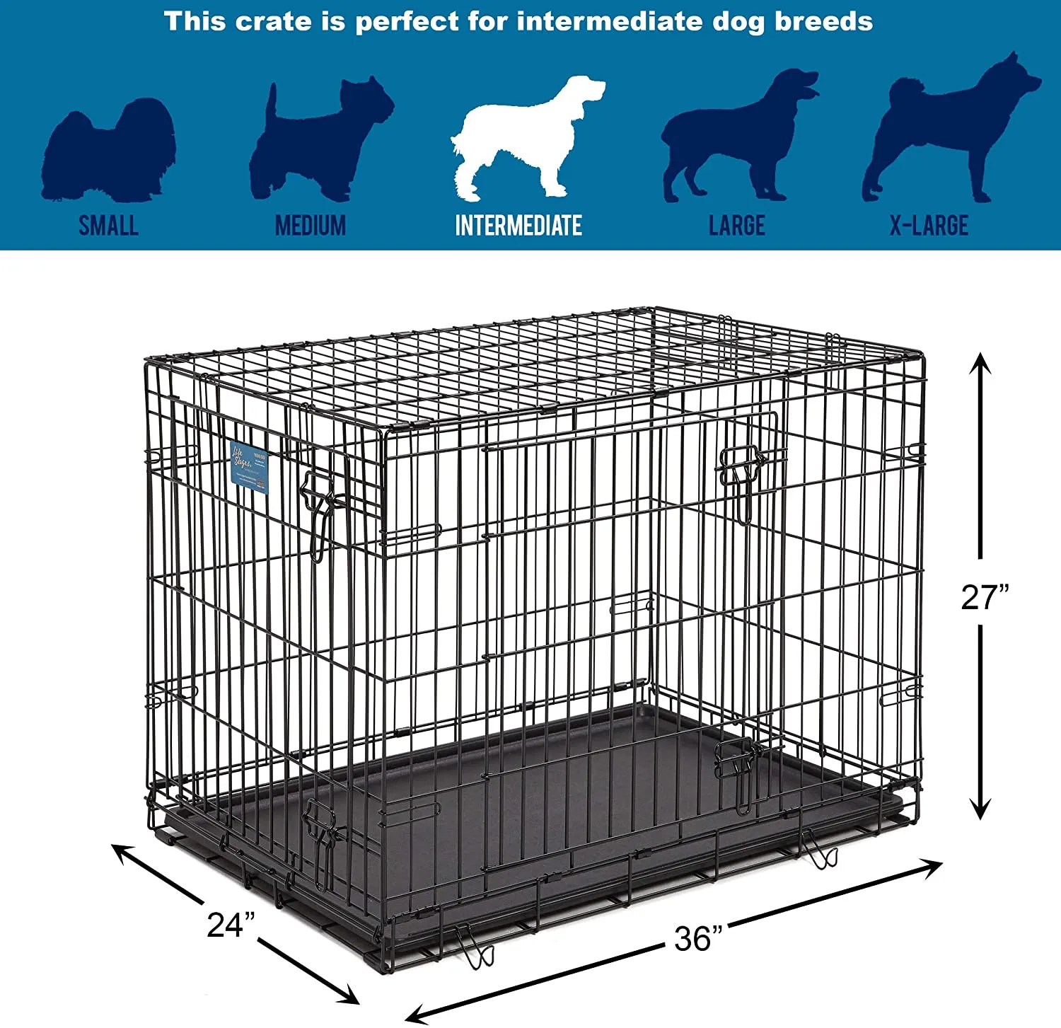 Double Door Folding Metal Dog Crate - Life Stages - Divider Panel, Floor Protecting Feet, Leak-Proof Dog Tray