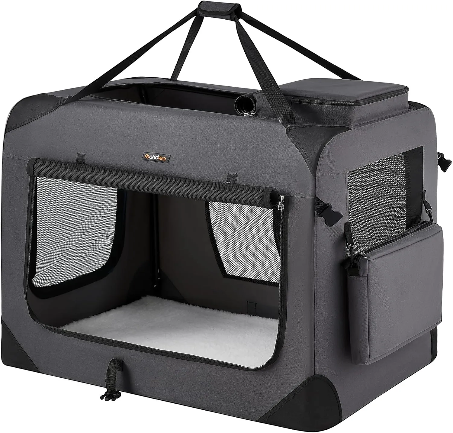 Feandrea 36 Inches Collapsible Soft Dog Crate, Portable Travel Dog Crate for Indoor and Outdoor Use, Dog Carrier Kennel with Safety Zippers, for Living Room, Car, Travelling, Camping, Gray UPDC90G01