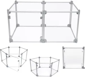 Front Row Foldable Dog Playpen  Durable and Portable Puppy Playpen for Exercise, Rest & Play  Clear Fence Panels with Aluminum Rods and Crate for Dogs and Other Small Pets (Silver, 6-Panel)