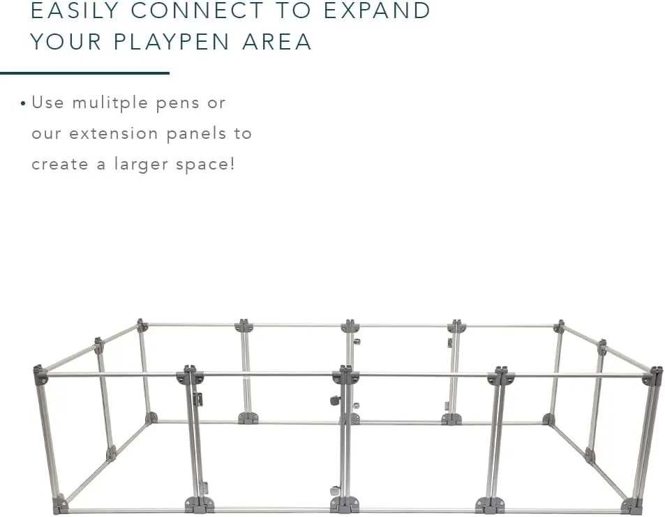Front Row Foldable Dog Playpen  Durable and Portable Puppy Playpen for Exercise, Rest & Play  Clear Fence Panels with Aluminum Rods and Crate for Dogs and Other Small Pets (Silver, 6-Panel)