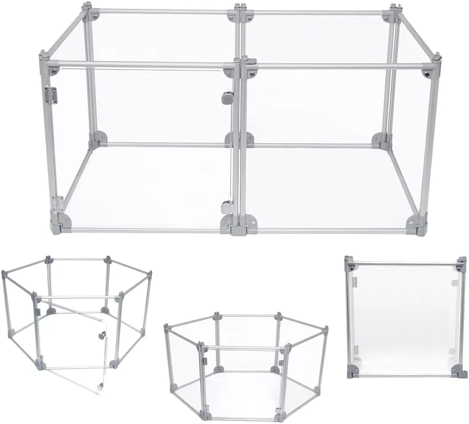 Front Row Foldable Dog Playpen  Durable and Portable Puppy Playpen for Exercise, Rest & Play  Clear Fence Panels with Aluminum Rods and Crate for Dogs and Other Small Pets (Silver, 6-Panel)