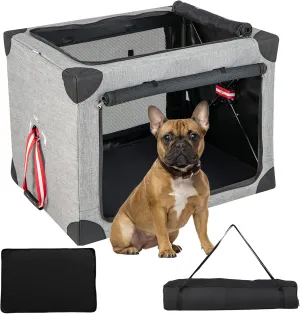 Giantex Folding Dog Soft Crate - Collapsible Pet Carry Case with 3 Mesh Doors, Removable Pad, Metal Frame, Washable Fabric, Portable Dog Kennel for Indoor Outdoor (Large: 32" L x 23" W x 23" H)