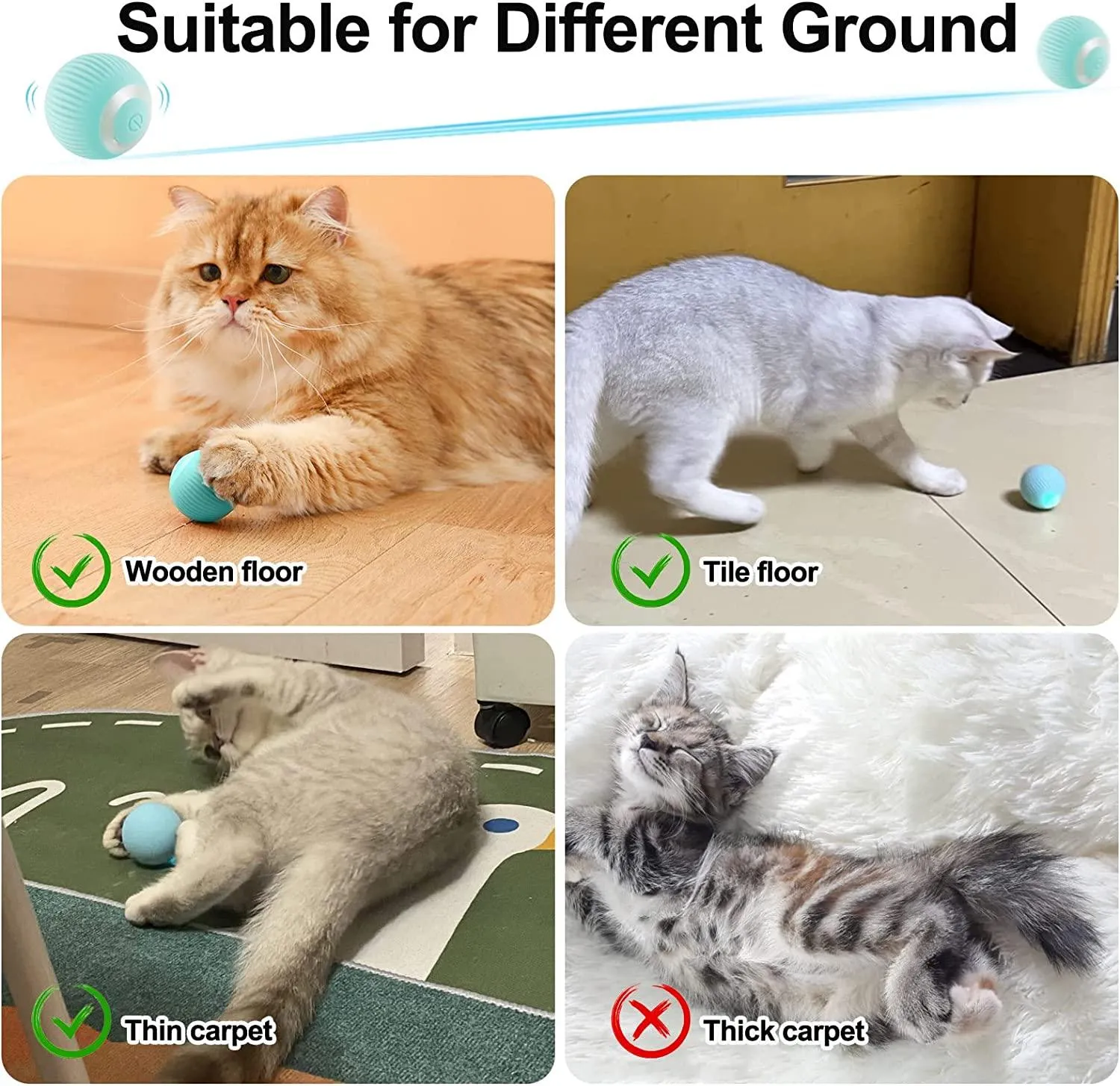 Havenfly Interactive Cat Ball Toy, Intelligent Indoor Automatic Moving Ball Puzzle Dispel Boredom USB Charging Pet Toy with Light, Fun Present for Kitten