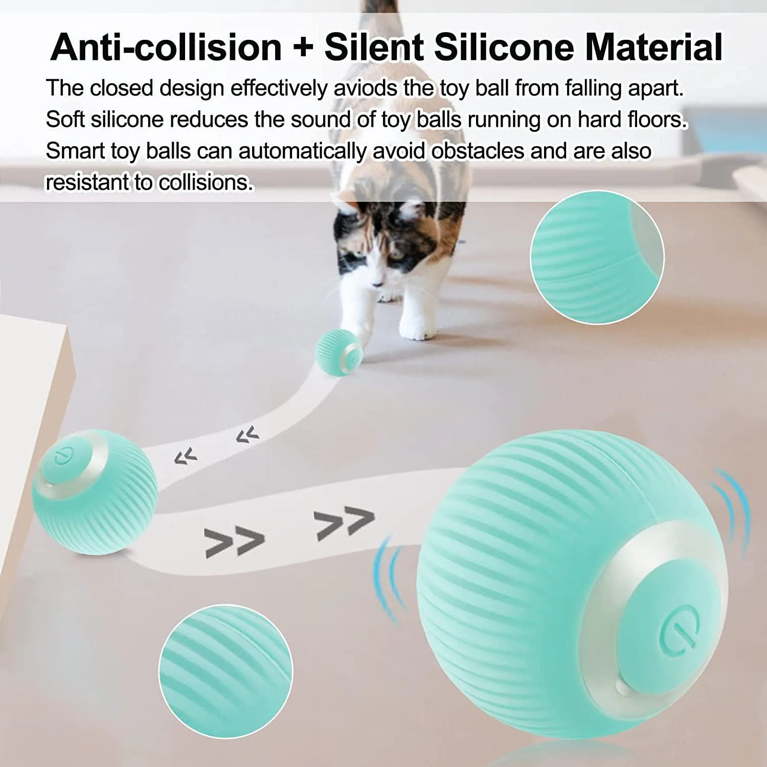 Havenfly Interactive Cat Ball Toy, Intelligent Indoor Automatic Moving Ball Puzzle Dispel Boredom USB Charging Pet Toy with Light, Fun Present for Kitten