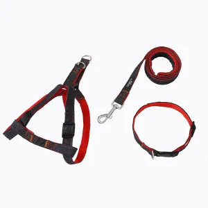 Heart Home Dog Collar Belt & Harness With Adjustable Leash|Premium Demin Fabric|Metal Hooks|PDMGL-013-08|Comfortable Grip|Double Stitched Belt With Soft Padding |Blue