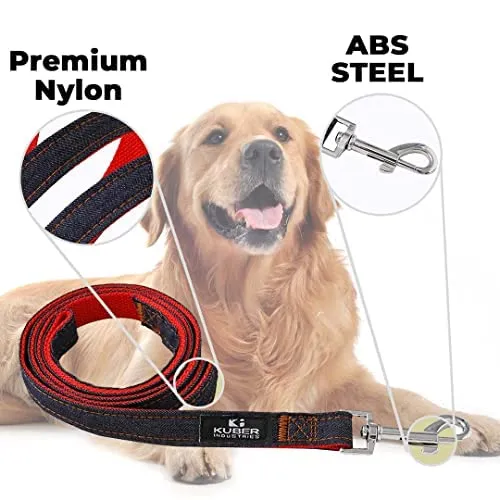 Heart Home Dog Collar Belt & Harness With Adjustable Leash|Premium Demin Fabric|Metal Hooks|PDMGL-013-08|Comfortable Grip|Double Stitched Belt With Soft Padding |Blue