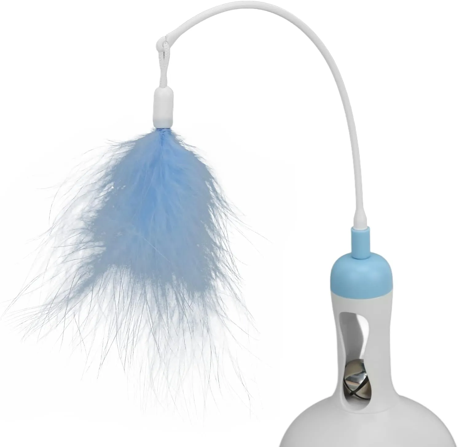 Interactive Cat Treat Feeder Toy | Tumbling Leakage Food Toy with Rod & Feather | Weight Control & Exercise for Indoor Cats/Kittens | ABS Material, 11x3.5in (Blue)