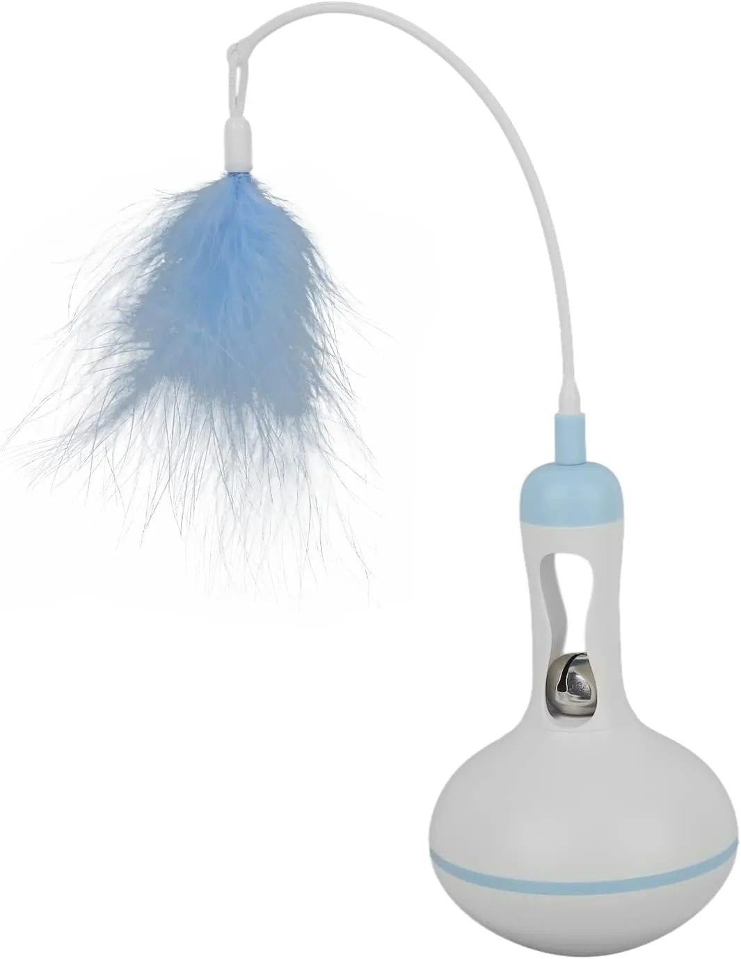 Interactive Cat Treat Feeder Toy | Tumbling Leakage Food Toy with Rod & Feather | Weight Control & Exercise for Indoor Cats/Kittens | ABS Material, 11x3.5in (Blue)