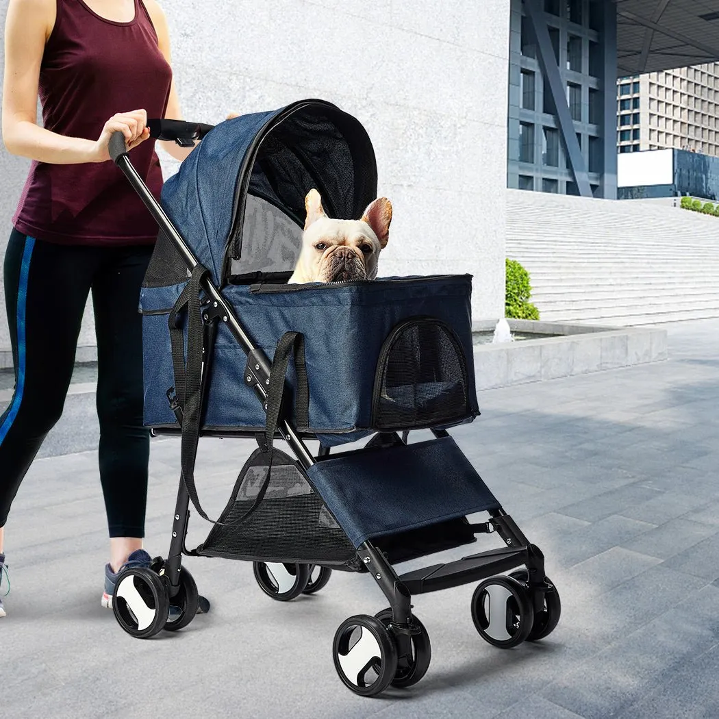 Large Travel Foldable Pushchair Pet Stroller 3 in 1 -  Blue