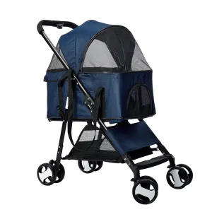 Large Travel Foldable Pushchair Pet Stroller 3 in 1 -  Blue