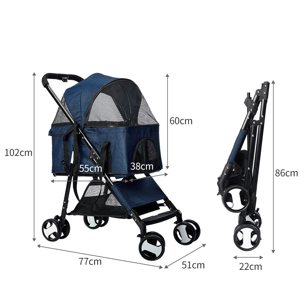 Large Travel Foldable Pushchair Pet Stroller 3 in 1 -  Blue