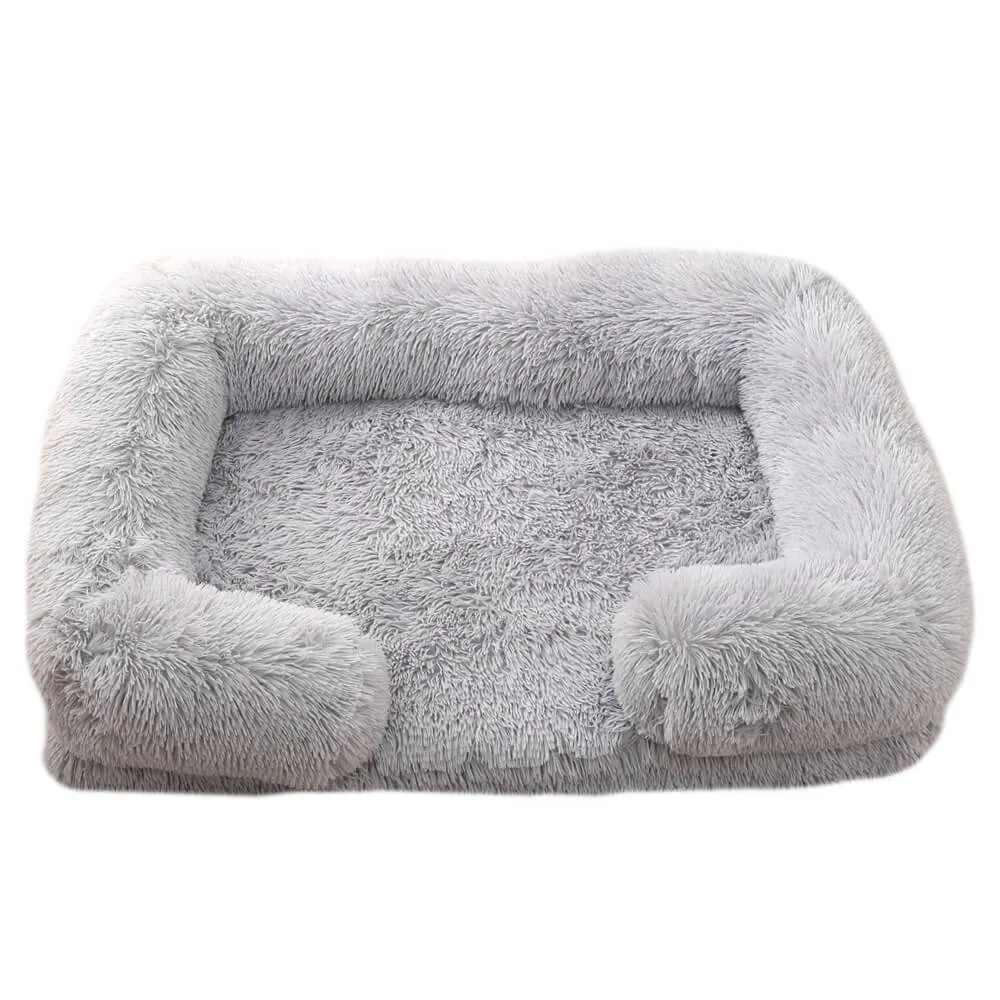 Long Plush - Square Surround Support Deep Sleep Dog Bed