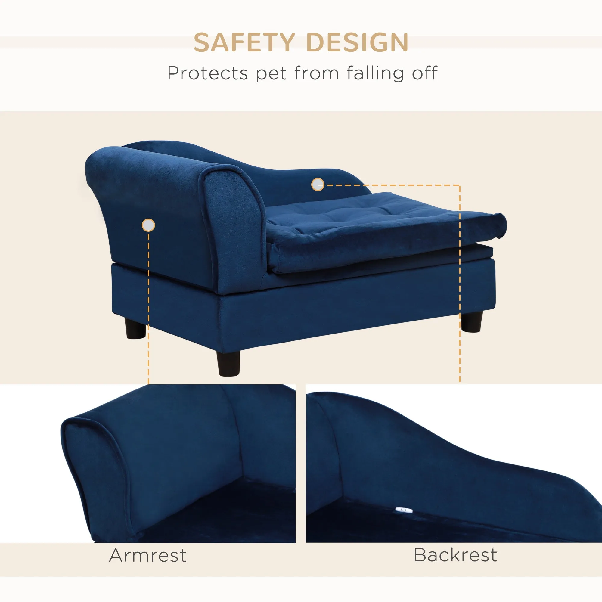 Luxury Small Pet Bed With Storage, For Small Dogs and Cats, Blue