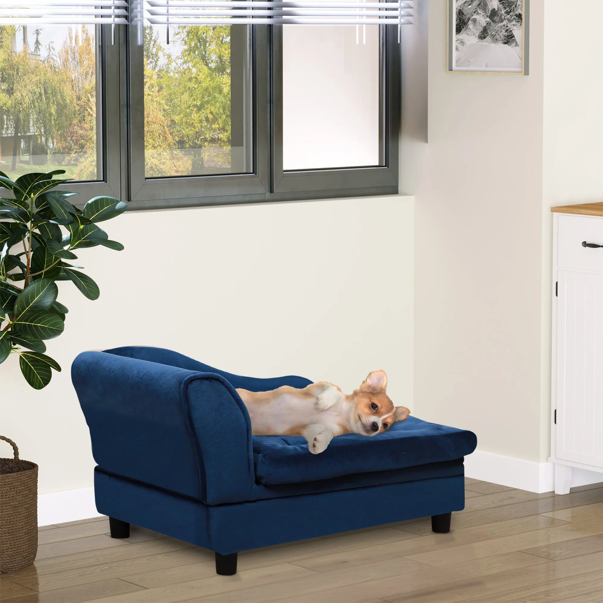Luxury Small Pet Bed With Storage, For Small Dogs and Cats, Blue