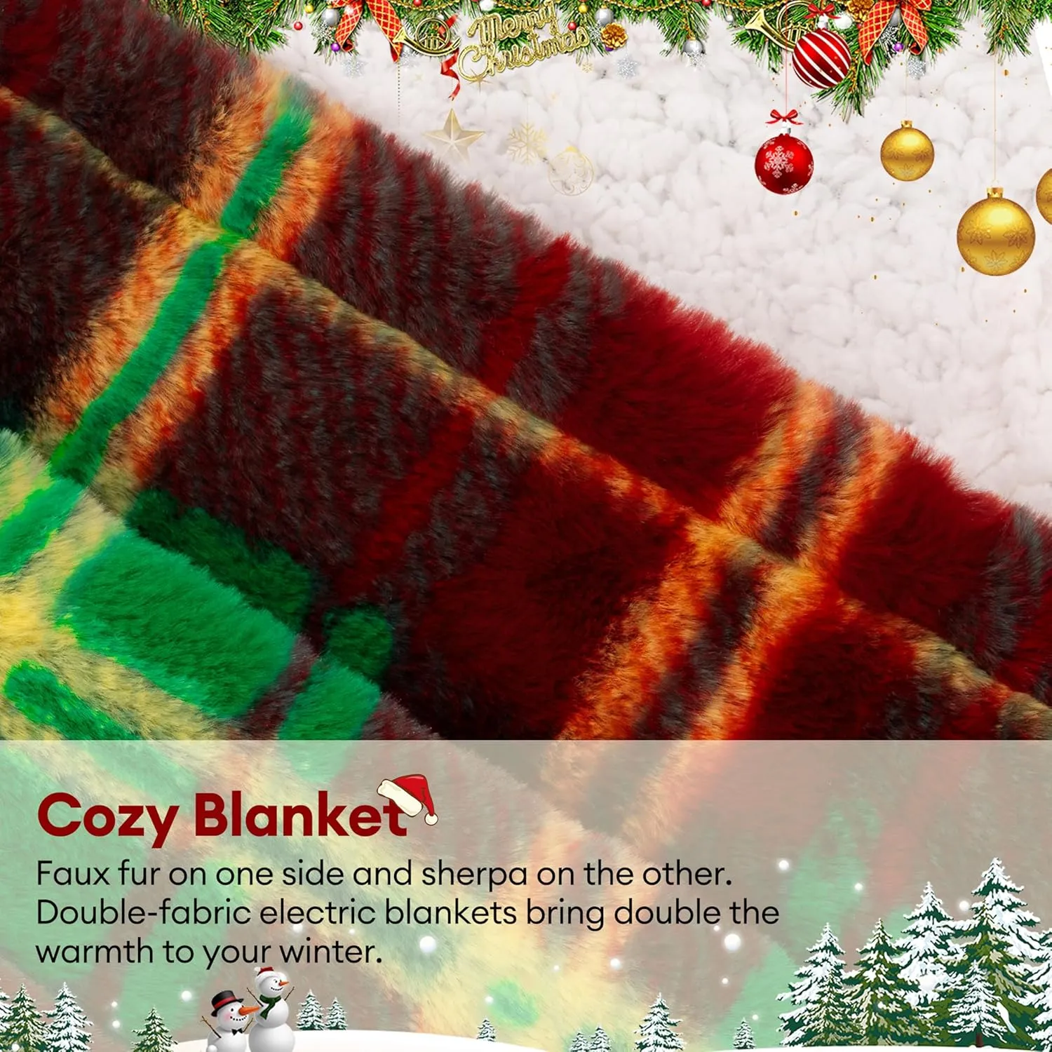 MAXEVE Faux Fur Electric Heated Blanket for Couch,Sofa, Sherpa Heating Blanket with 8 Heating Levels & 8 Hours Auto Off, Over-Heat Protection,ETL Certified,Christmas Buffalo Plaid Heated Blanket