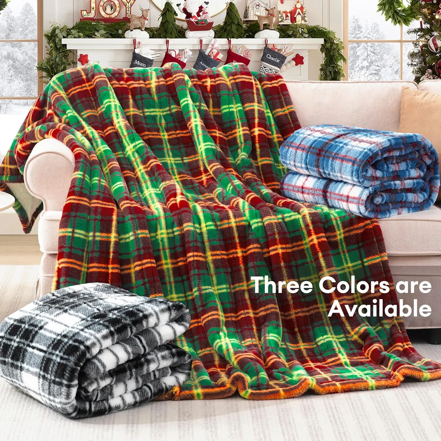 MAXEVE Faux Fur Electric Heated Blanket for Couch,Sofa, Sherpa Heating Blanket with 8 Heating Levels & 8 Hours Auto Off, Over-Heat Protection,ETL Certified,Christmas Buffalo Plaid Heated Blanket