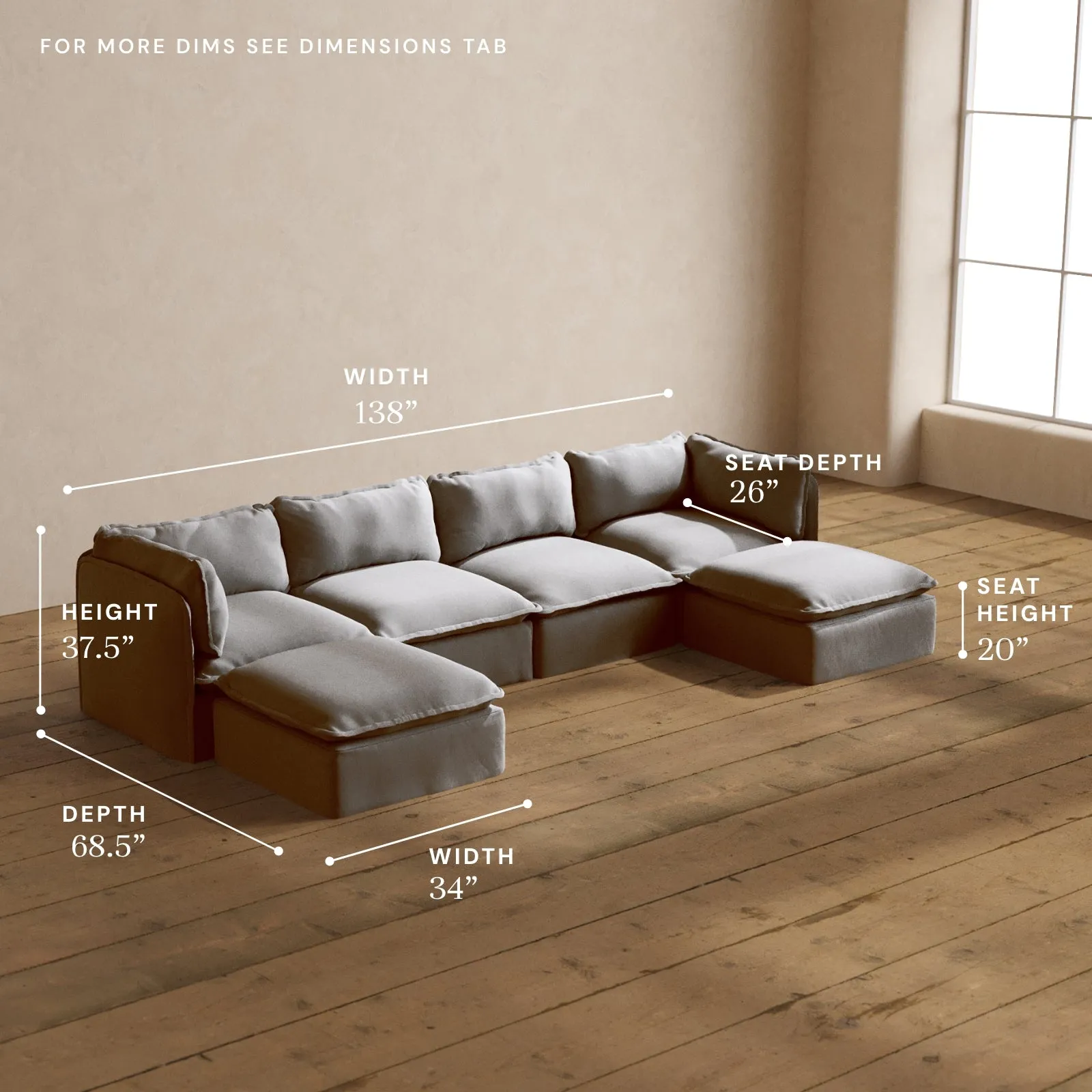 Modular Washable 4-Seater U-Sectional in Pumice | Memorix  Seat | Cloud Pillow