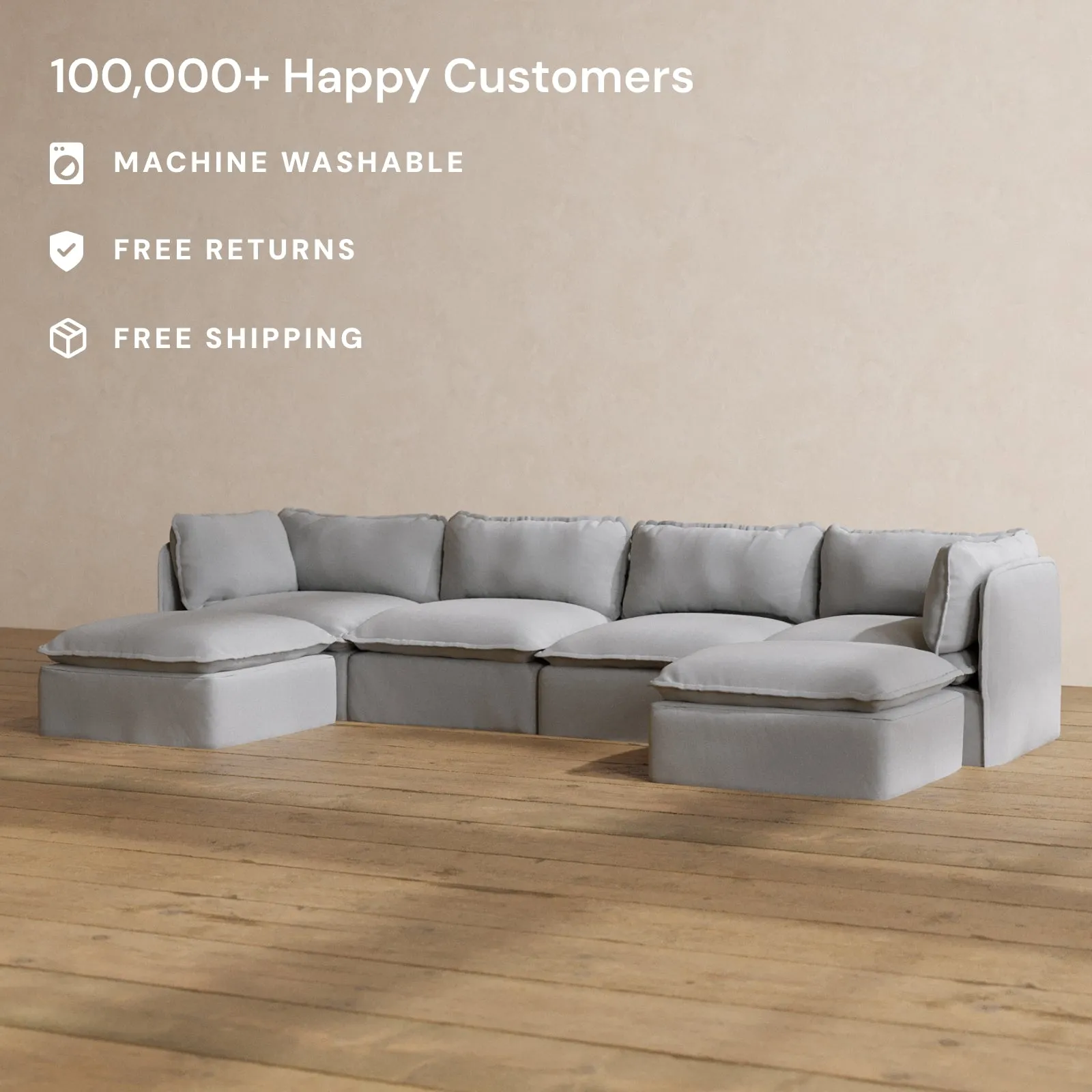 Modular Washable 4-Seater U-Sectional in Pumice | Memorix  Seat | Cloud Pillow