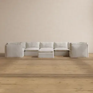 Modular Washable 7-Seater U-Sectional   Ottoman in Powder | Deluxe  Seat | Cloud Pillow