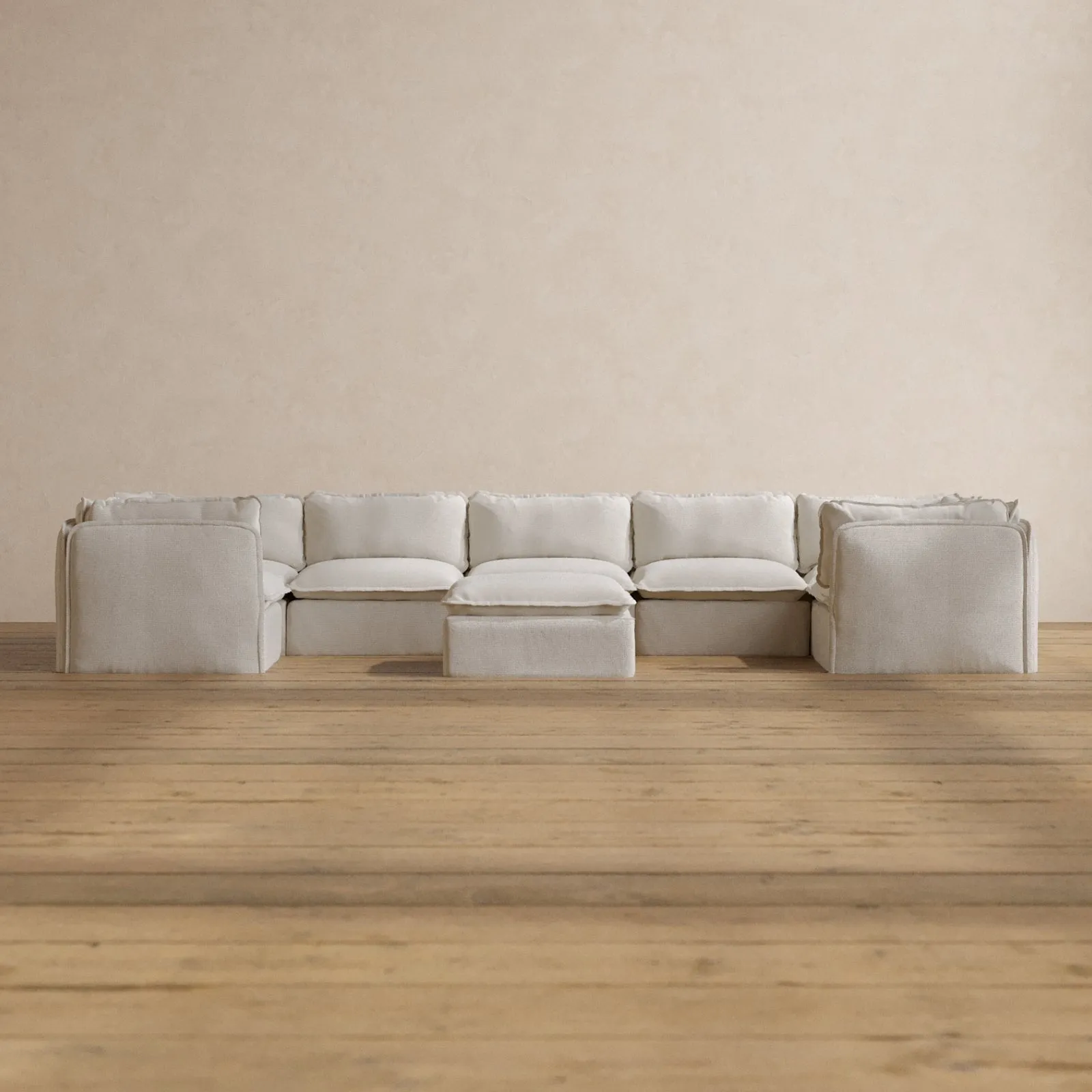 Modular Washable 7-Seater U-Sectional   Ottoman in Powder | Deluxe  Seat | Cloud Pillow