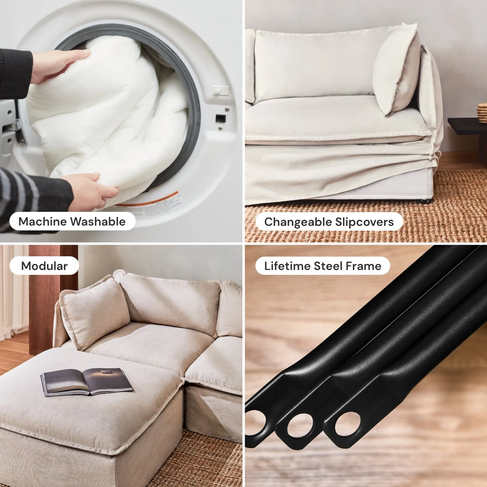 Modular Washable 8-Seater U-Sectional in Kiiro | Memorix  Seat | Cloud Pillow