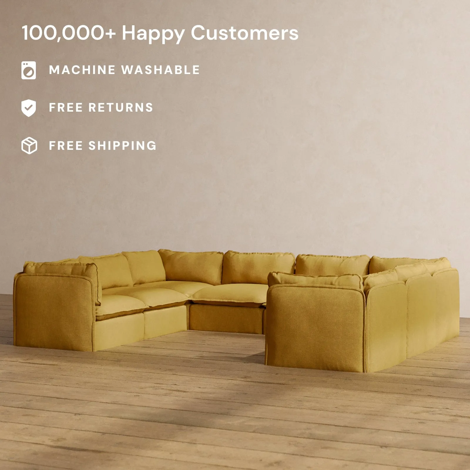 Modular Washable 8-Seater U-Sectional in Kiiro | Memorix  Seat | Cloud Pillow