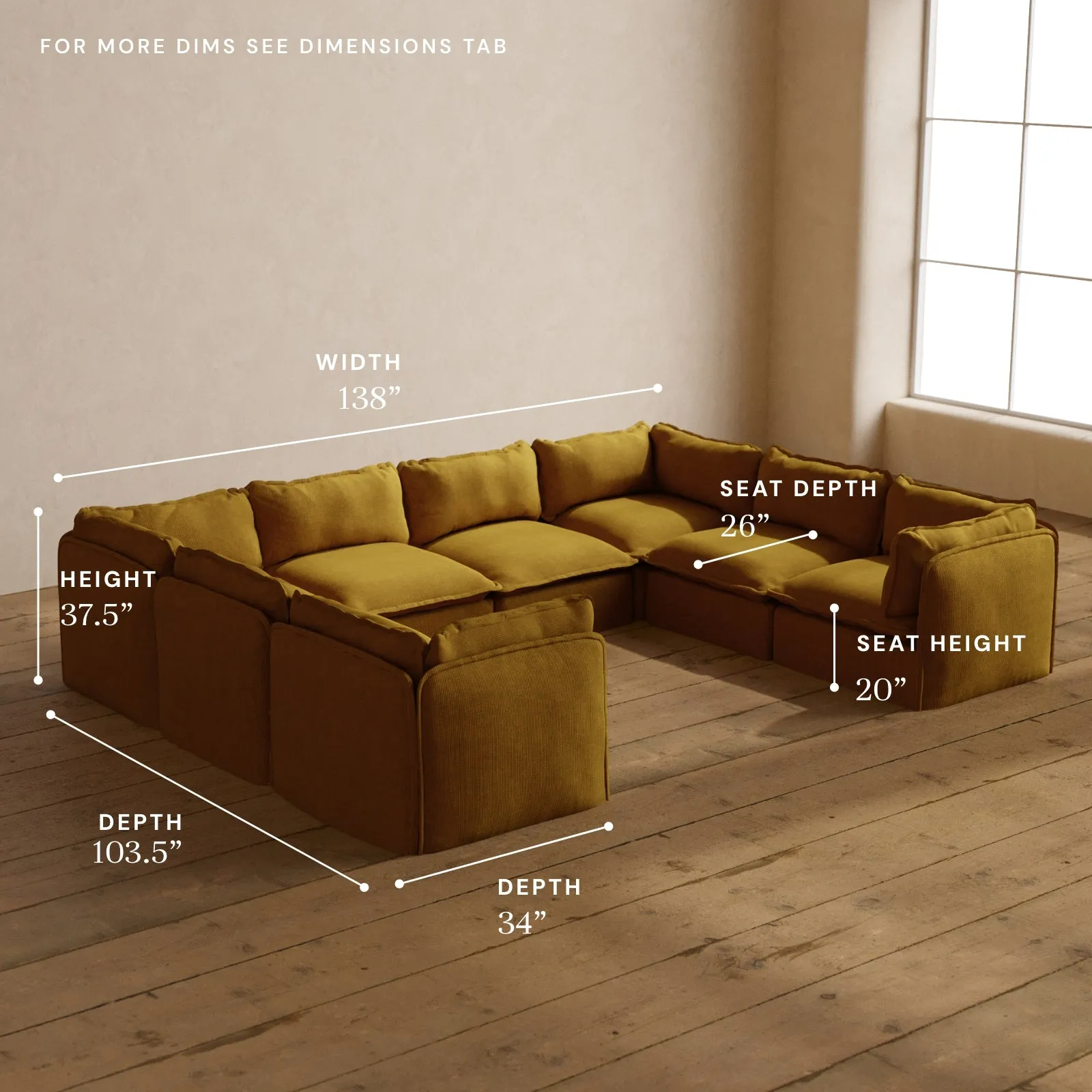 Modular Washable 8-Seater U-Sectional in Kiiro | Memorix  Seat | Cloud Pillow