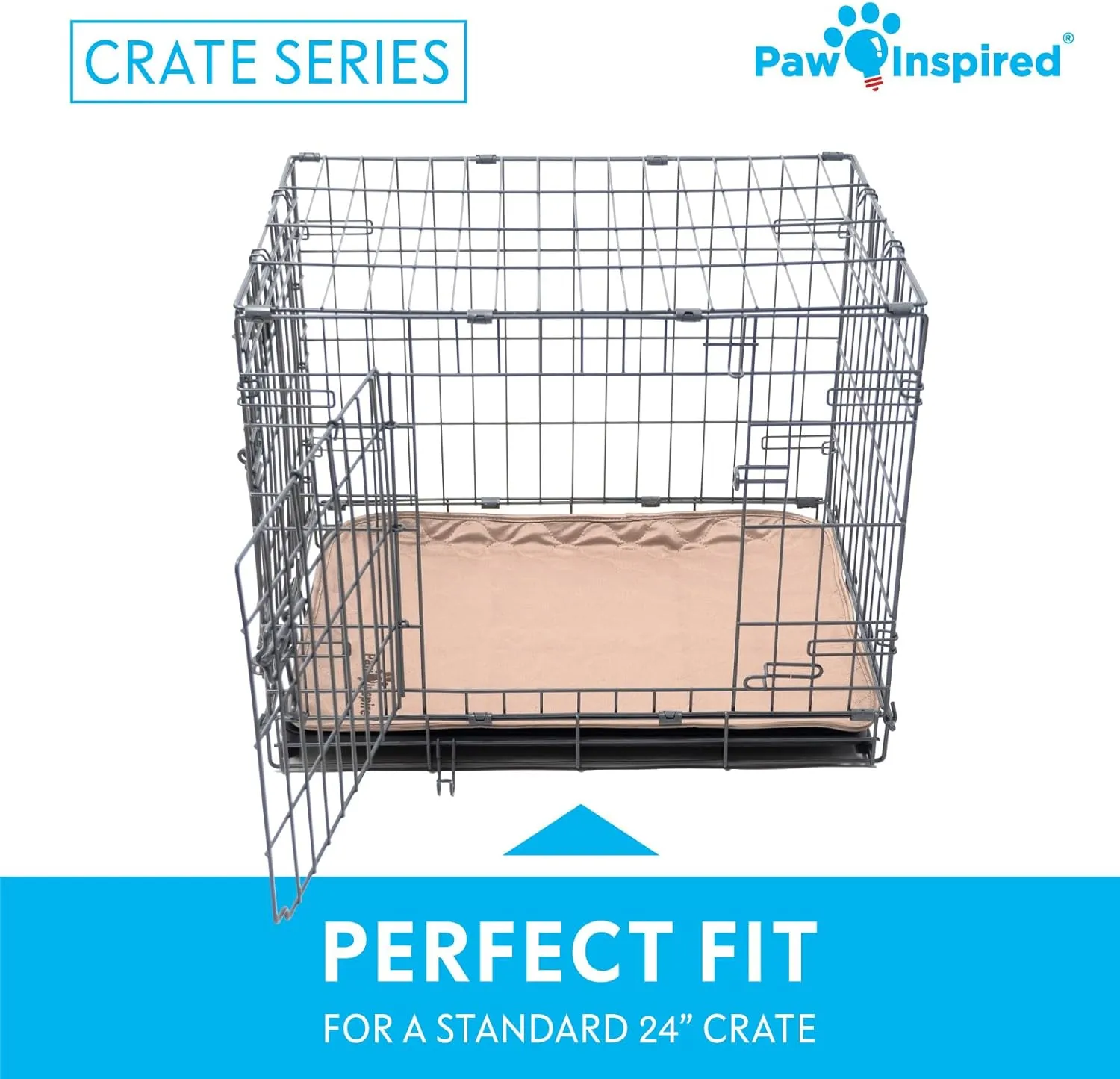 Paw Inspired Washable Crate Liners for Dogs (2 Pack) | Leakproof, Non-Slip Pee Pads for 24-Inch Kennels | Reusable Puppy Pads for Potty Training, Whelping, Waterproof Mat (24"x18" Size, Pack of 2)