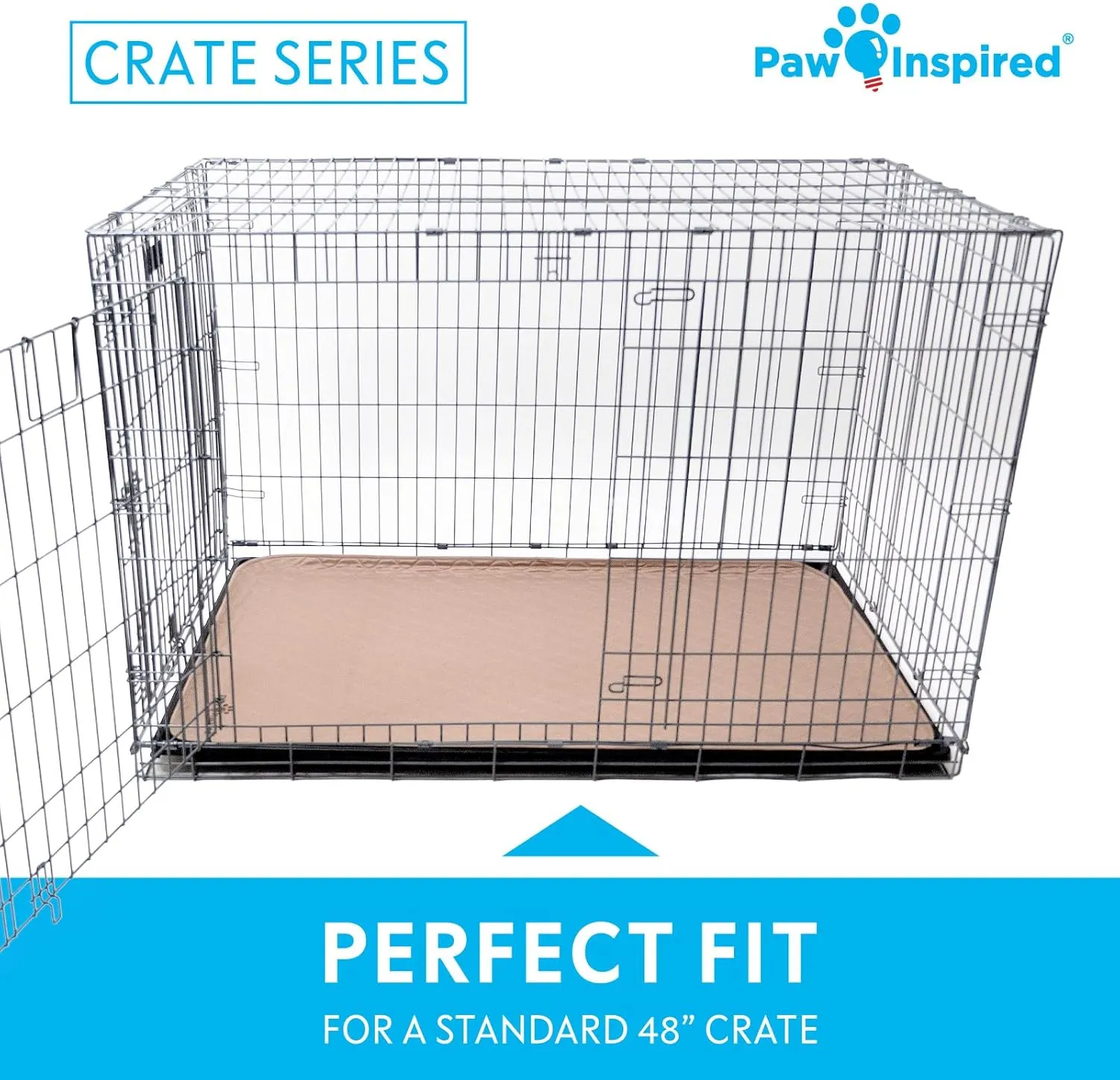 Paw Inspired Washable Crate Liners for Dogs (2 Pack) | Leakproof, Non-Slip Pee Pads for 48-Inch Kennels | Reusable Puppy Pads for Potty Training, Whelping, Waterproof Mat (47"x29" Size, Pack of 2)