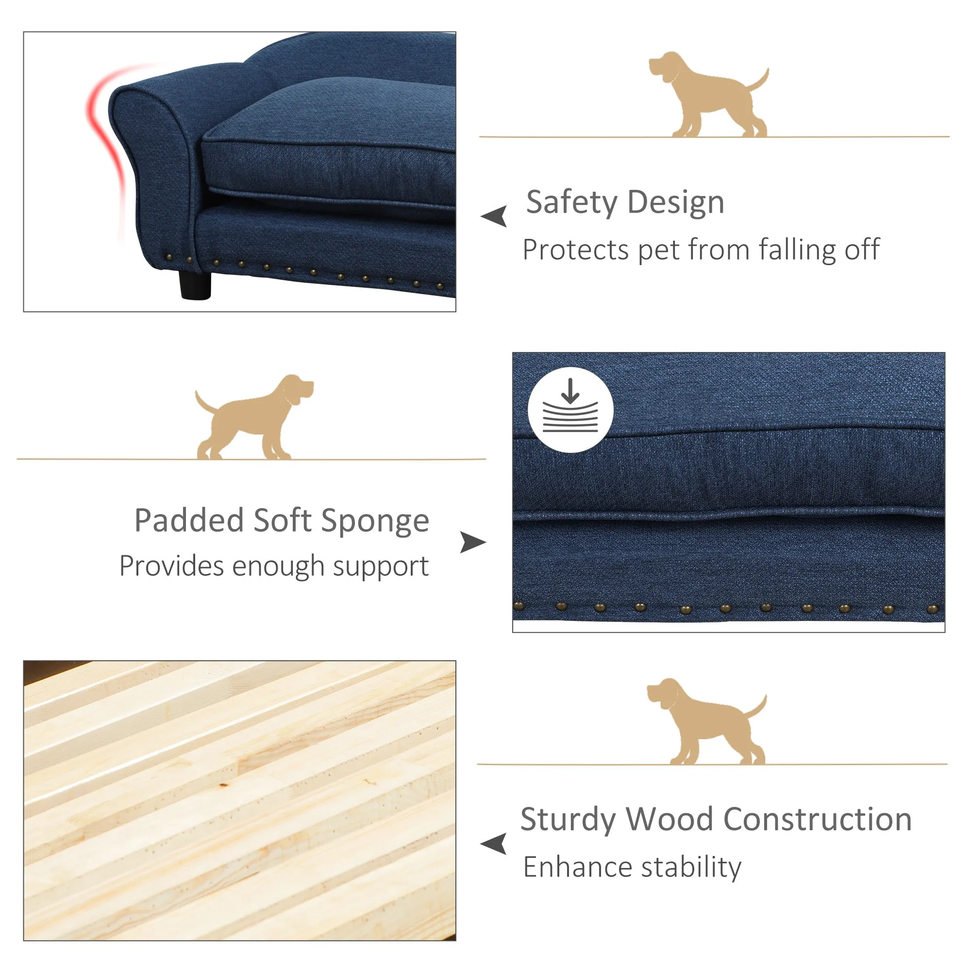 PawHut Dog Sofa Bed Pet Chair w/ Soft Cushion, for XS and S Dogs - Blue