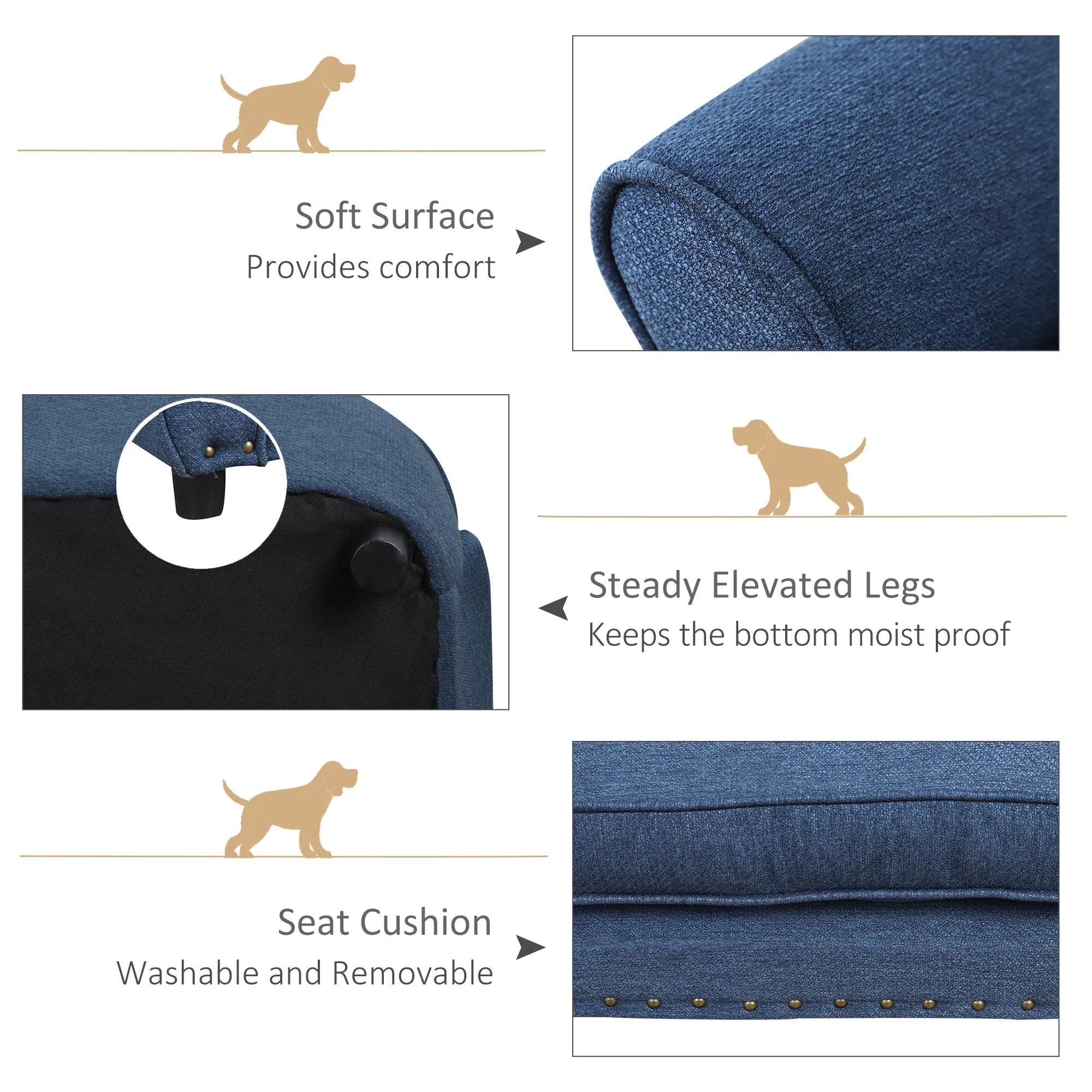 PawHut Dog Sofa Bed Pet Chair w/ Soft Cushion, for XS and S Dogs - Blue