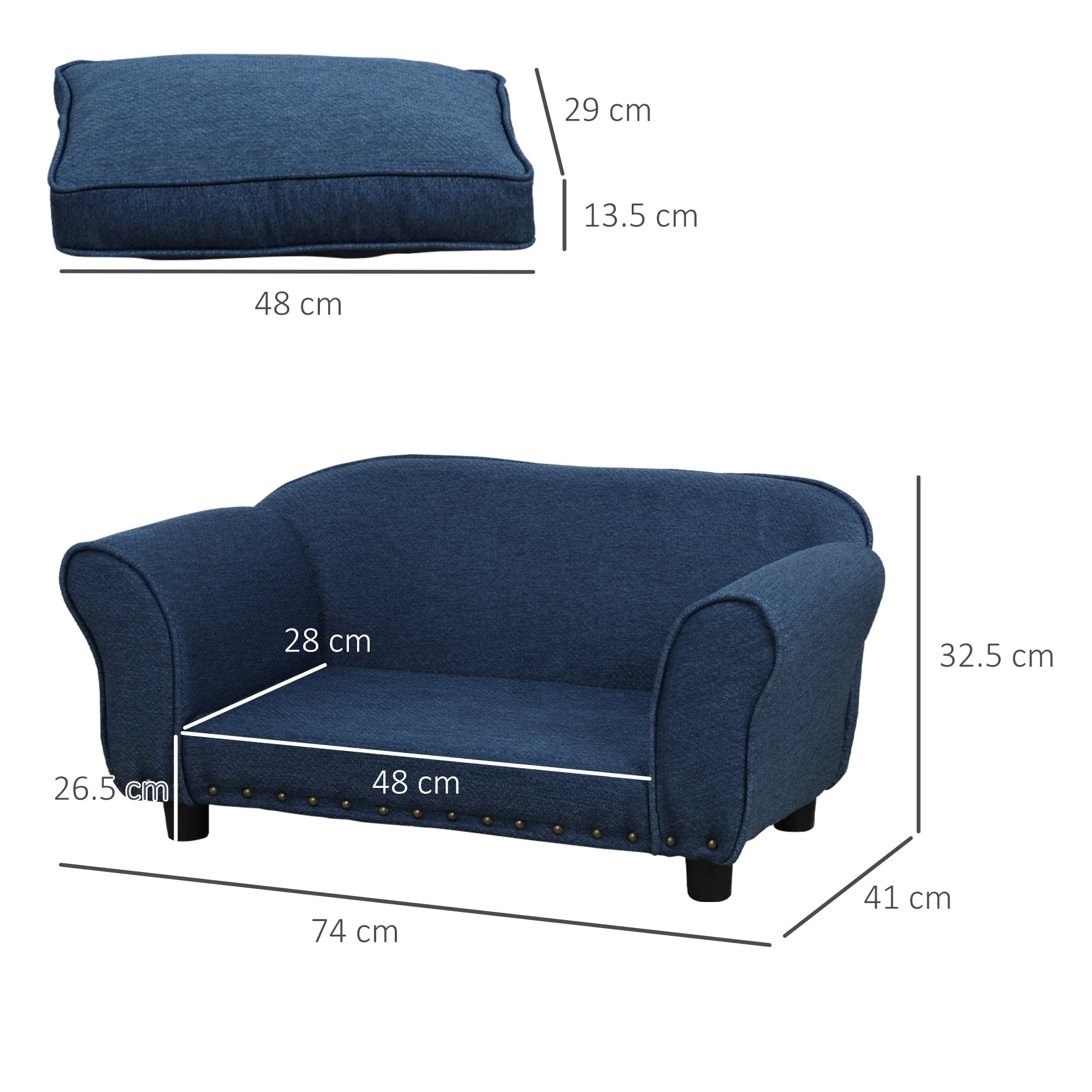 PawHut Dog Sofa Bed Pet Chair w/ Soft Cushion, for XS and S Dogs - Blue