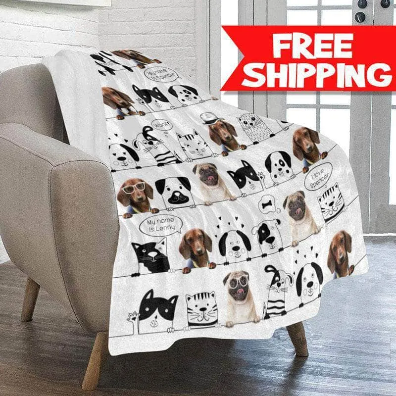 Personalized Blanket for Pets, Cats, or Dogs - 1-2 pets or photos