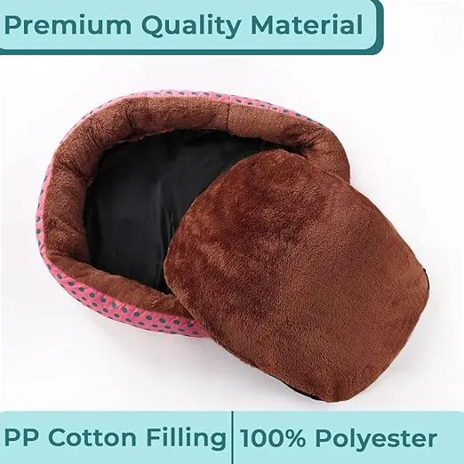 Petvit Dog & Cat Bed|Soft Plush Top Pet Bed|Oxford Cloth Polyester Filling|Medium Washable Dog Bed|Circular Cat Bed with Rise-Edge Pillow|QY039RC-M|Red & Coffee
