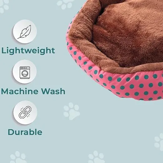 Petvit Dog & Cat Bed|Soft Plush Top Pet Bed|Oxford Cloth Polyester Filling|Medium Washable Dog Bed|Circular Cat Bed with Rise-Edge Pillow|QY039RC-M|Red & Coffee