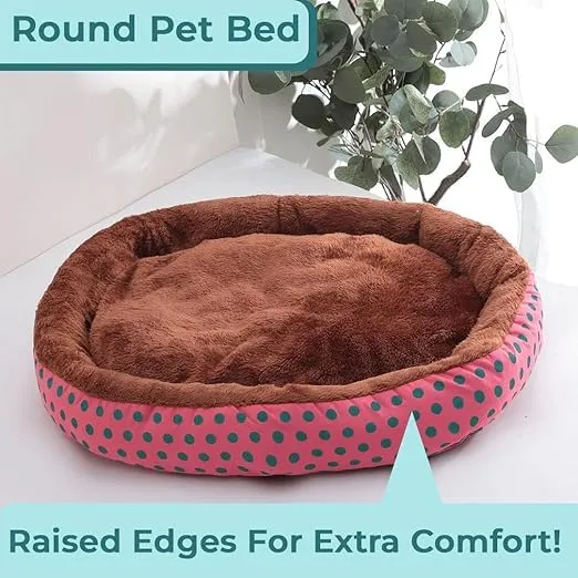 Petvit Dog & Cat Bed|Soft Plush Top Pet Bed|Oxford Cloth Polyester Filling|Medium Washable Dog Bed|Circular Cat Bed with Rise-Edge Pillow|QY039RC-M|Red & Coffee