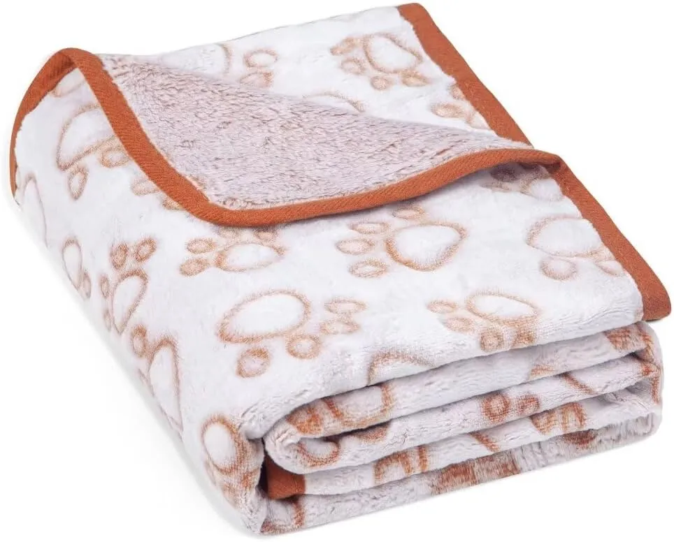 Premium Soft Dog Blanket - Brown Flannel Fleece - Paw Print - Small/Medium Dog, Puppy & Kitten