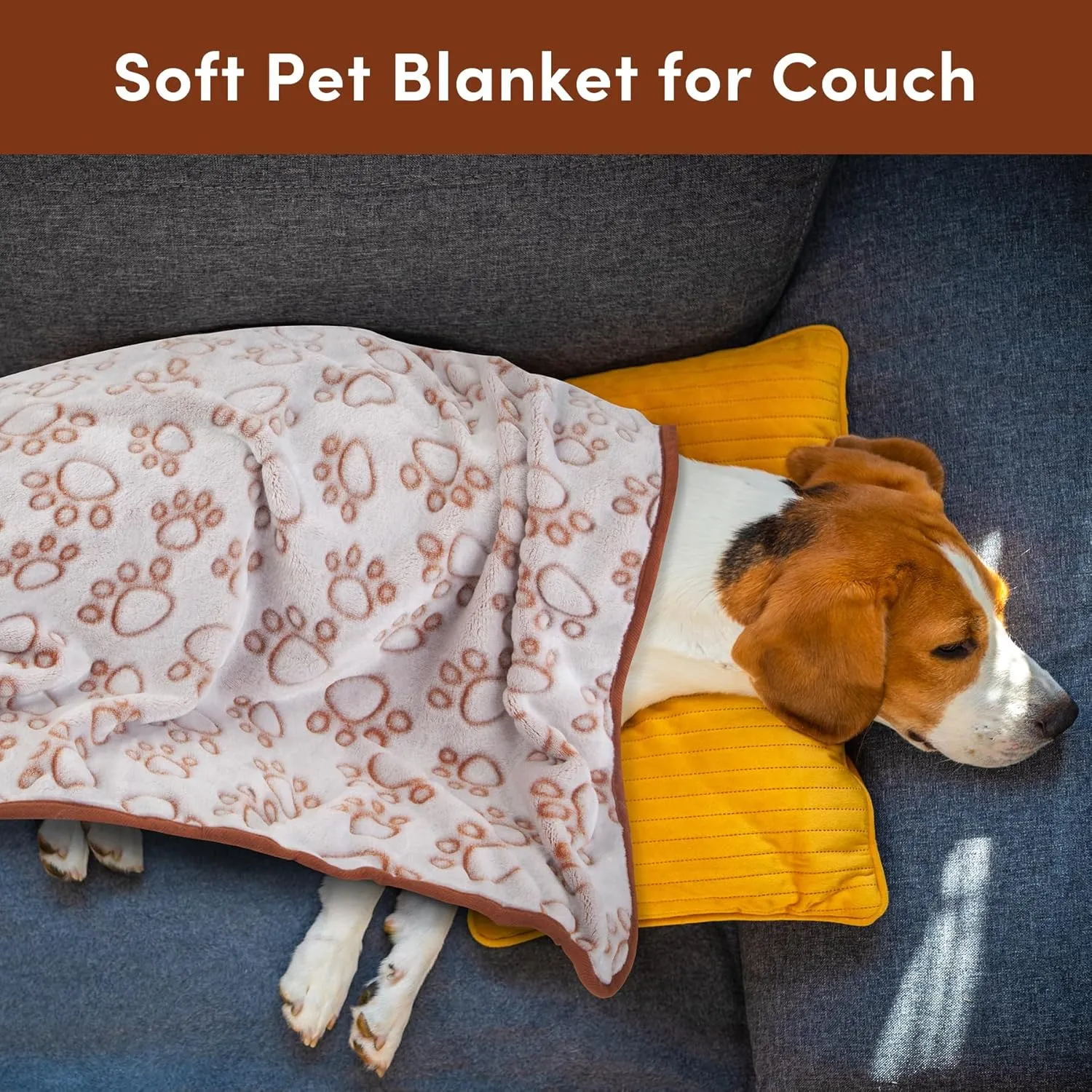 Premium Soft Dog Blanket - Brown Flannel Fleece - Paw Print - Small/Medium Dog, Puppy & Kitten